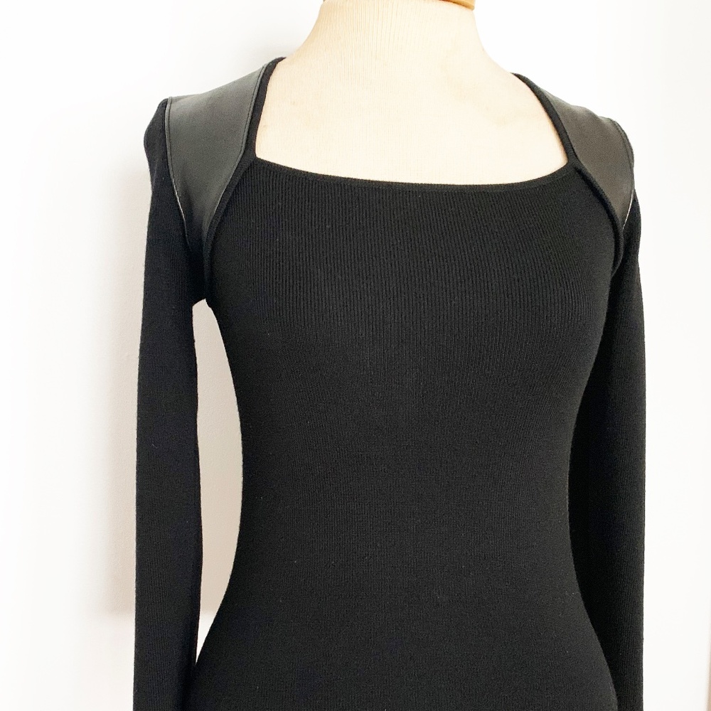 Dana Buchman Leather Trimmed Wool Sweater